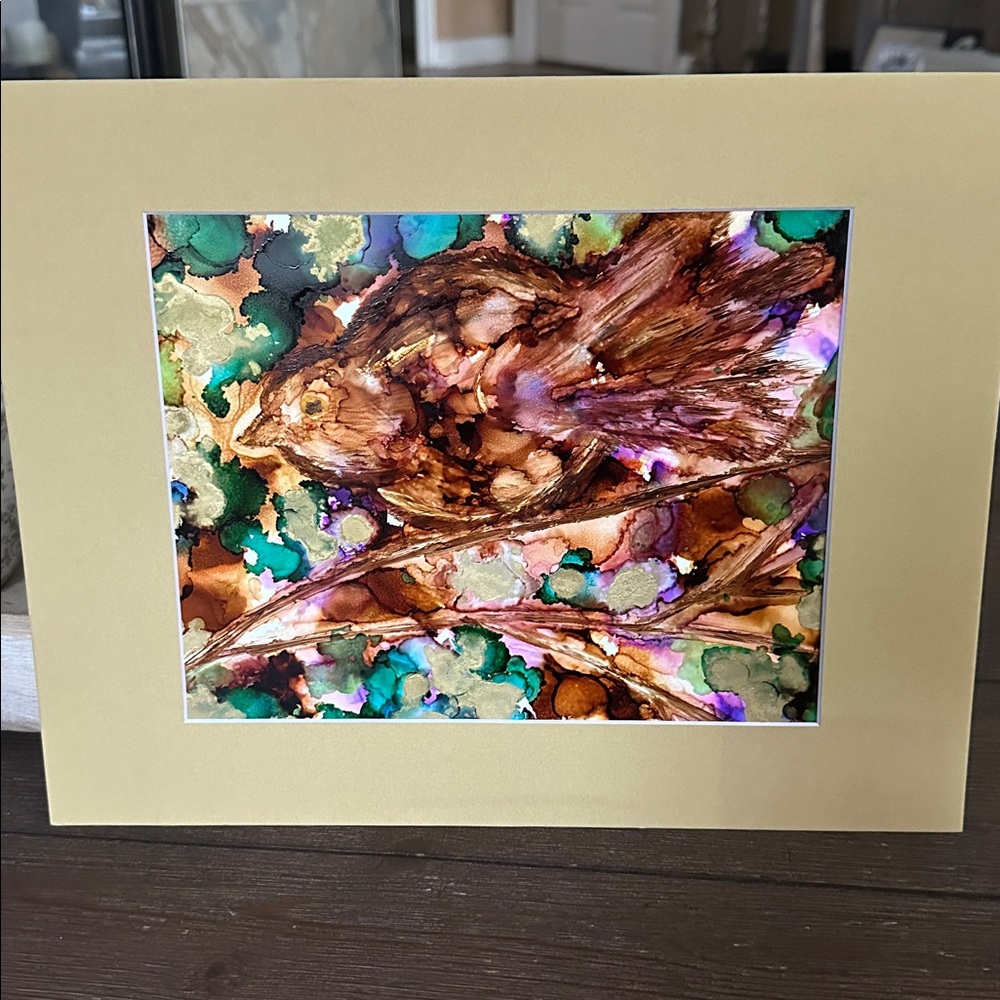 Hand crafted original abstract alcohol ink bird wall decor painting